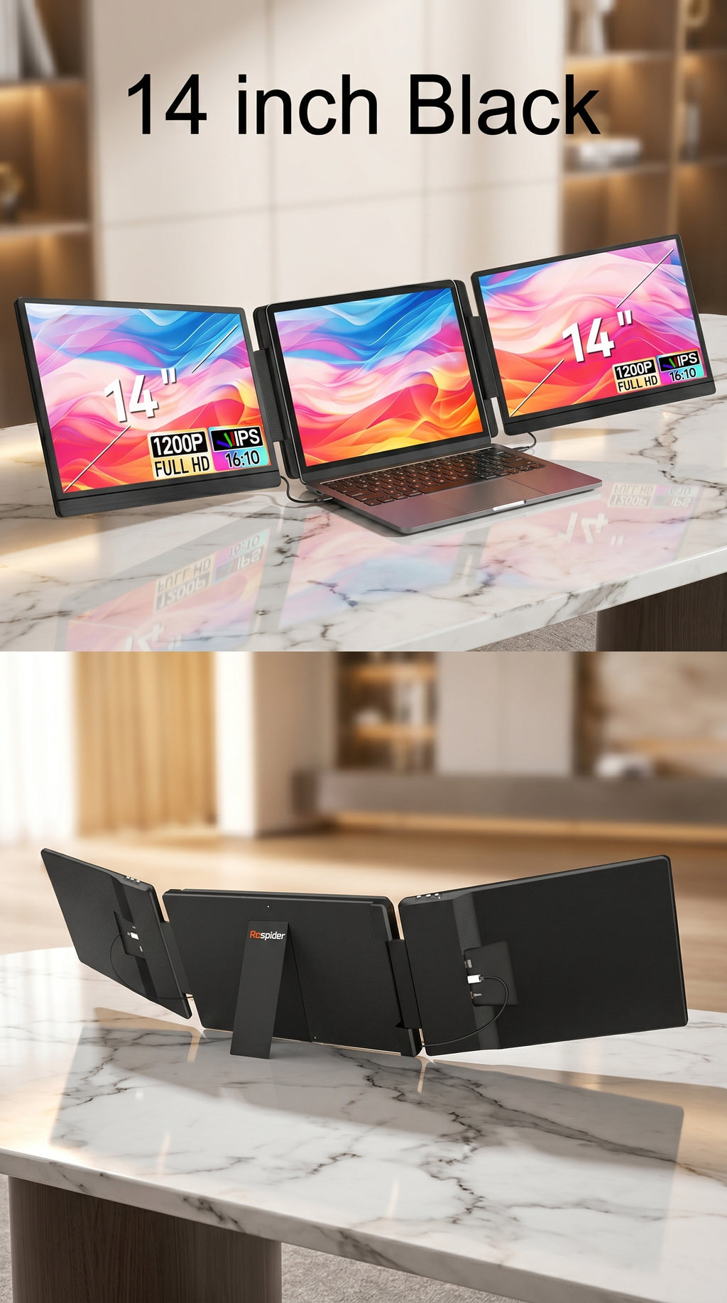14"-16" Triple Screen Laptop Extender | FHD IPS Portable Dual Monitor | Plug & Play Dual Screen Workstation for Windows, Mac & Gaming