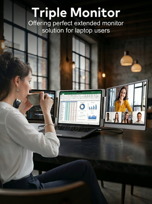 14"-16" Triple Screen Laptop Extender | FHD IPS Portable Dual Monitor | Plug & Play Dual Screen Workstation for Windows, Mac & Gaming