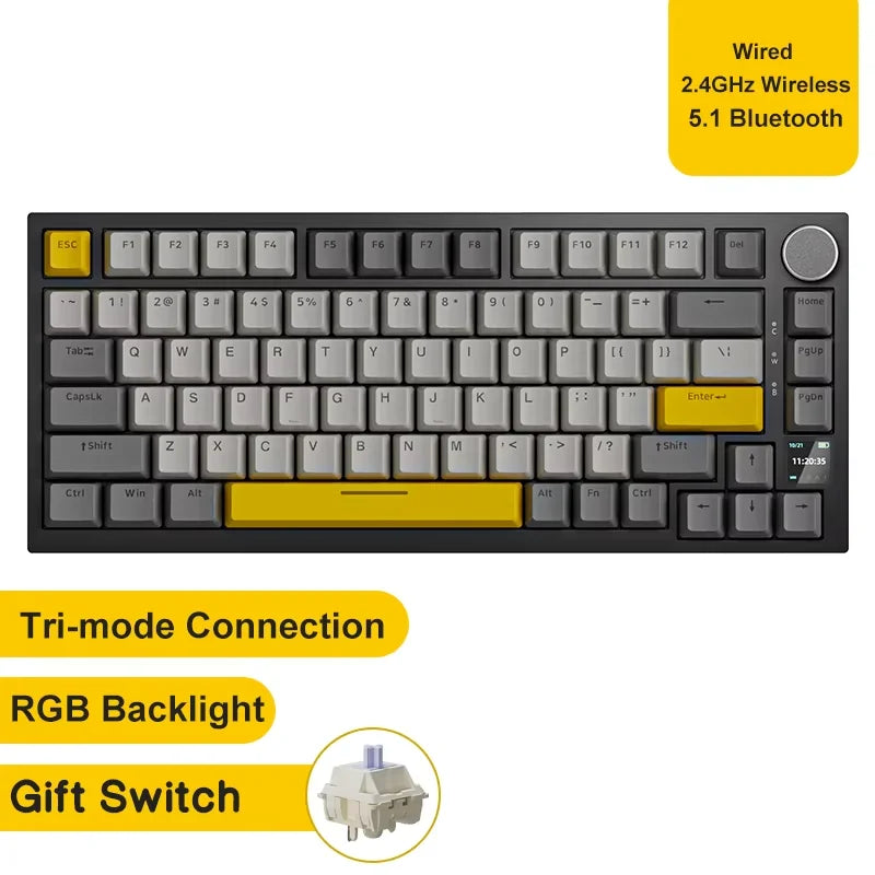 75% Gasket Mounted Mechanical Keyboard with TFT Smart Display | Tri-Mode Wireless (Bluetooth/2.4G/USB-C) | Hot-Swappable Custom Linear Switches & 4000mAh Battery