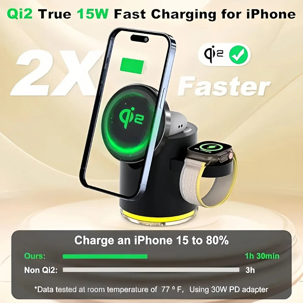 4 in 1 Foldable Fast Charging Station Qi2 Wireless Charger