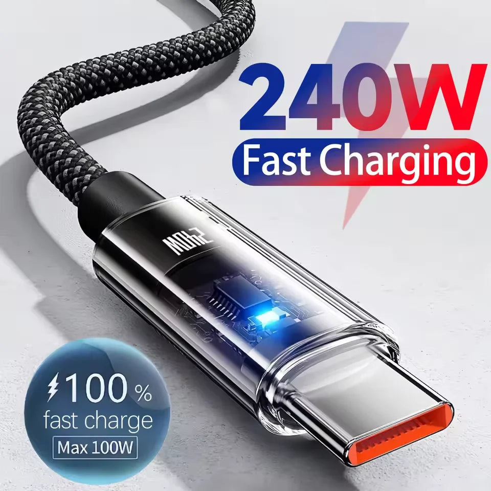 Core Protocol: 240W USB-C Ultra-Fast LED Power Cable