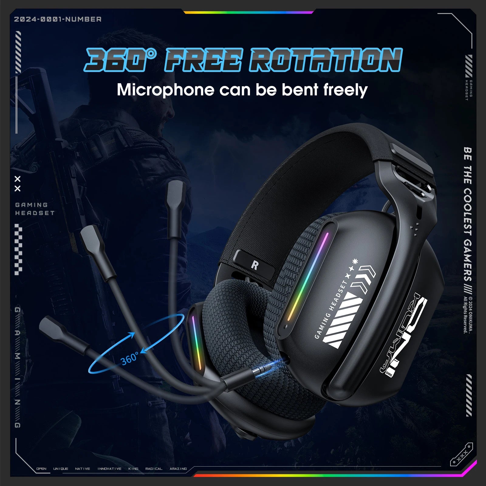 Tri-Mode Wireless Gaming Headset | Bluetooth 5.3 2.4GHz & 3.5mm | ANC RGB Mic