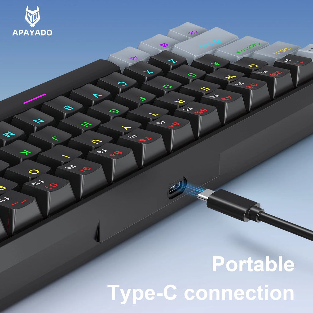 60% Mini Mechanical Gaming Keyboard | 61 Keys Ultra-Compact Wired Type-C Keyboard | Hot-Swappable Red/Blue Switches with RGB Backlit Translucent Keycaps