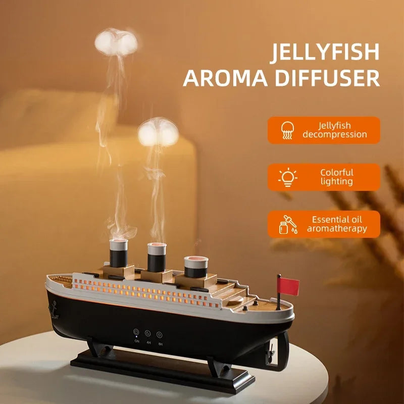 Vintage Vessel: Retro Ship Aroma Diffuser | Luxury Jellyfish Mist Hub
