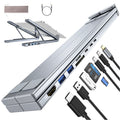 8-in-1 USB-C Hub Laptop Stand | 100W PD Power Delivery, 4K HDMI, 2x USB 3.1, SD/TF Card Reader | Ergonomic Aluminum Foldable Docking Station