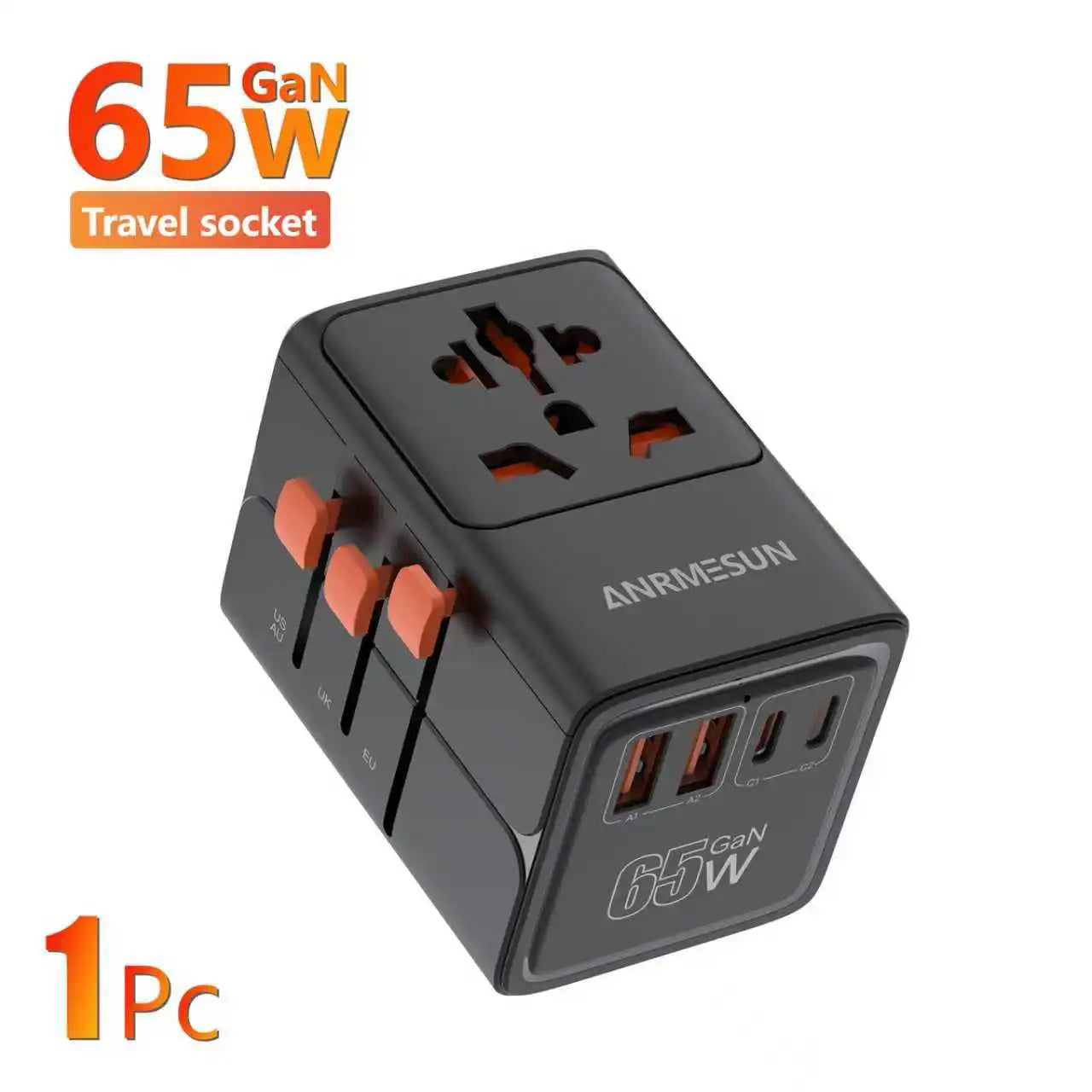Universal Travel Adapter | International Plug Adapter US/UK/EU/AU | 2400W Power Hub with USB-C