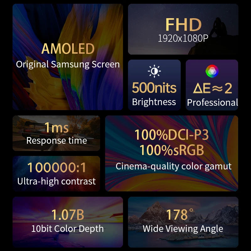 13.3" Portable OLED Monitor | 100% DCI-P3 Color Accurate AMOLED Display, HDR 600, 1ms | Ultra-Slim Aluminum External Travel Screen for Mac, Windows, Editing & Gaming