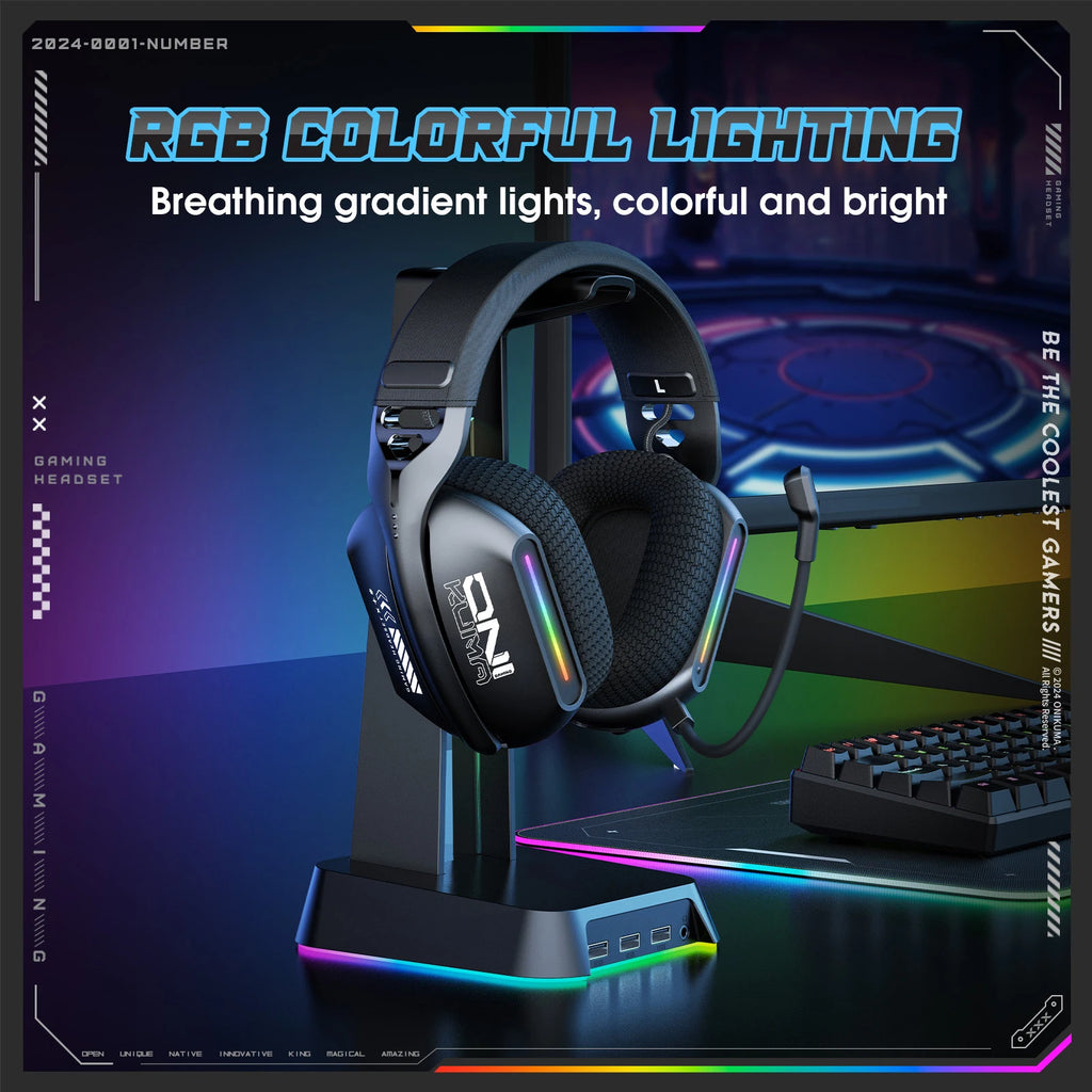 Tri-Mode Wireless Gaming Headset | Bluetooth 5.3 2.4GHz & 3.5mm | ANC RGB Mic