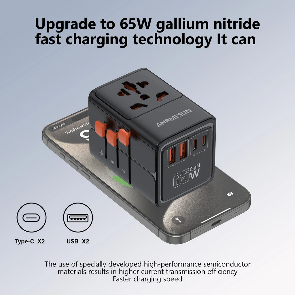 Universal Travel Adapter | International Plug Adapter US/UK/EU/AU | 2400W Power Hub with USB-C