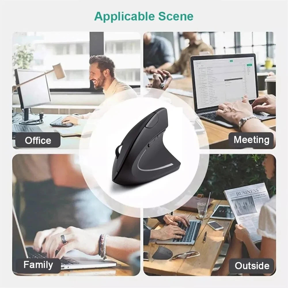 Ergonomic Vertical Wireless Mouse | 1600 DPI 6-Button Optical Sensor