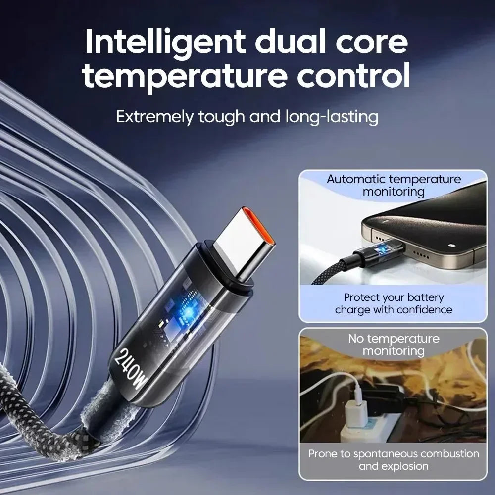 Core Protocol: 240W USB-C Ultra-Fast LED Power Cable