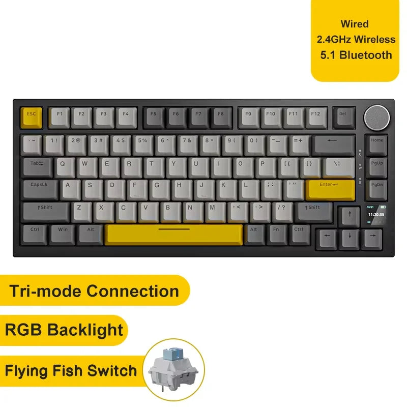 75% Gasket Mounted Mechanical Keyboard with TFT Smart Display | Tri-Mode Wireless (Bluetooth/2.4G/USB-C) | Hot-Swappable Custom Linear Switches & 4000mAh Battery