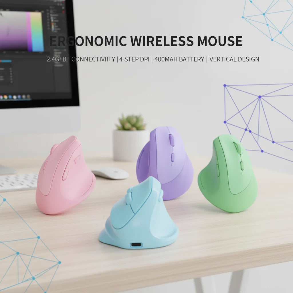 Vertical Ergonomic Mouse | Bluetooth & 2.4GHz Dual-Mode | 2400 DPI Rechargeable Silent