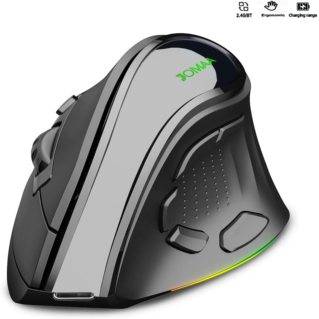 Vertical Wireless Mouse | 9 Buttons Bluetooth 5.1 & 2.4GHz | 4000 DPI Silent RGB