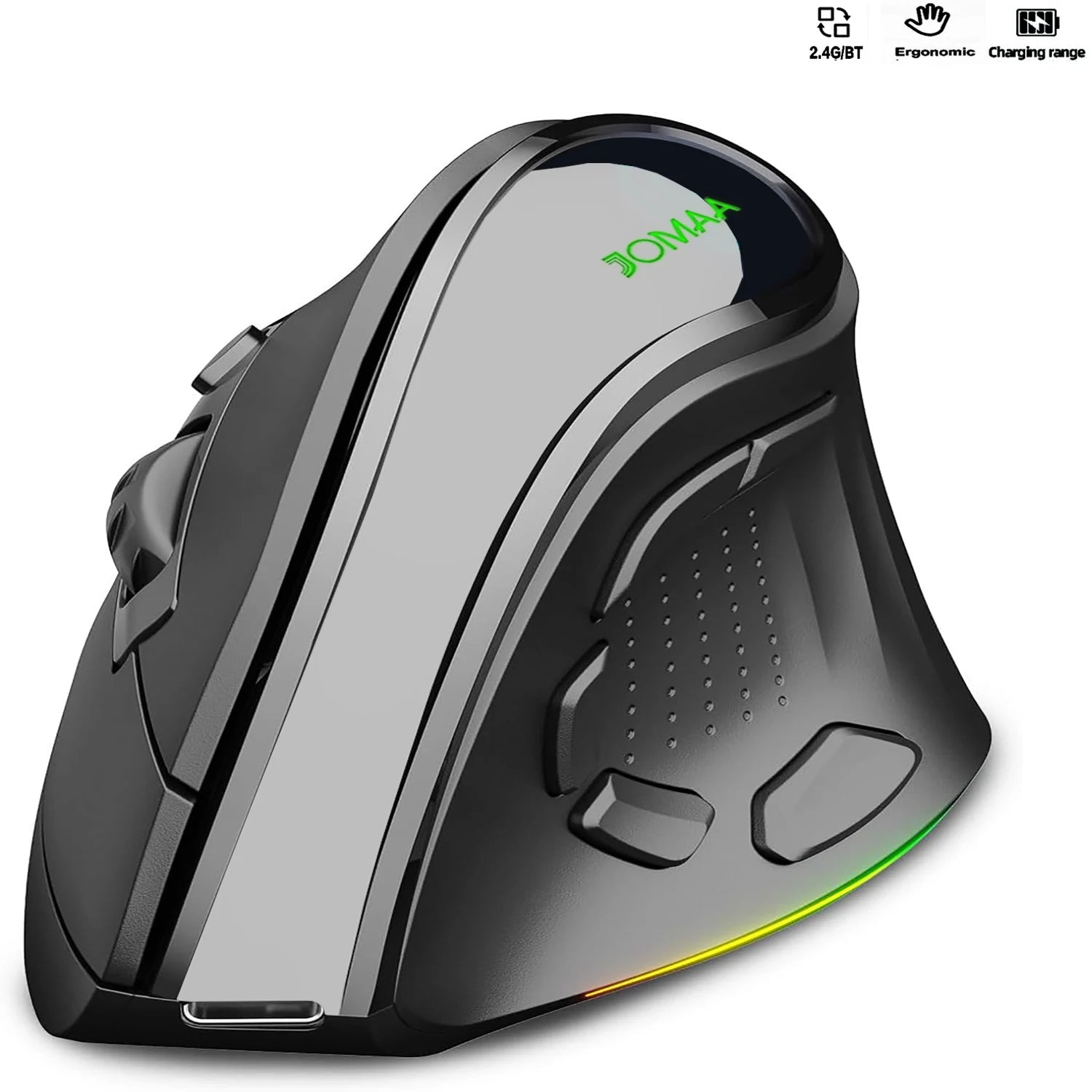 Vertical Wireless Mouse | 9 Buttons Bluetooth 5.1 & 2.4GHz | 4000 DPI Silent RGB