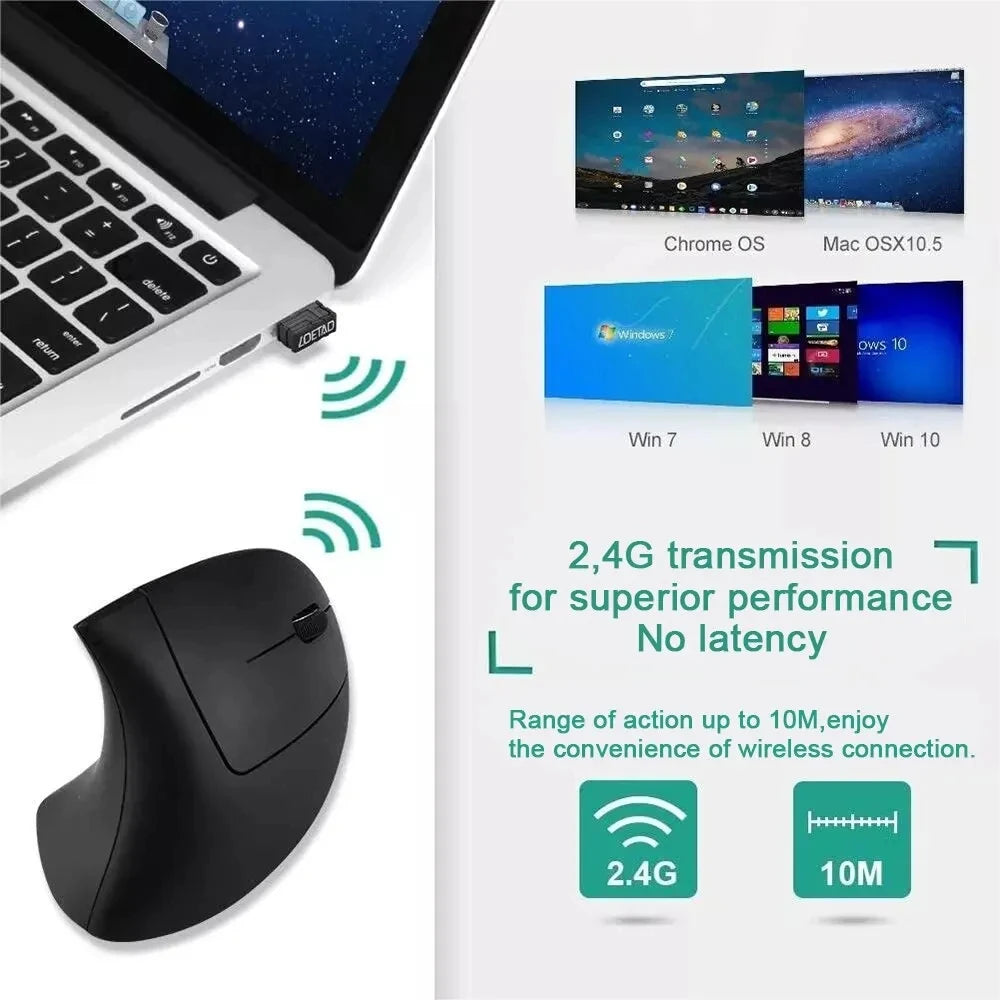 Ergonomic Vertical Wireless Mouse | 1600 DPI 6-Button Optical Sensor
