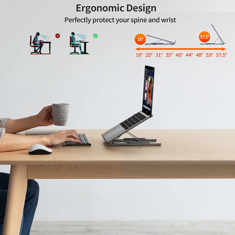 8-in-1 USB-C Hub Laptop Stand | 100W PD Power Delivery, 4K HDMI, 2x USB 3.1, SD/TF Card Reader | Ergonomic Aluminum Foldable Docking Station