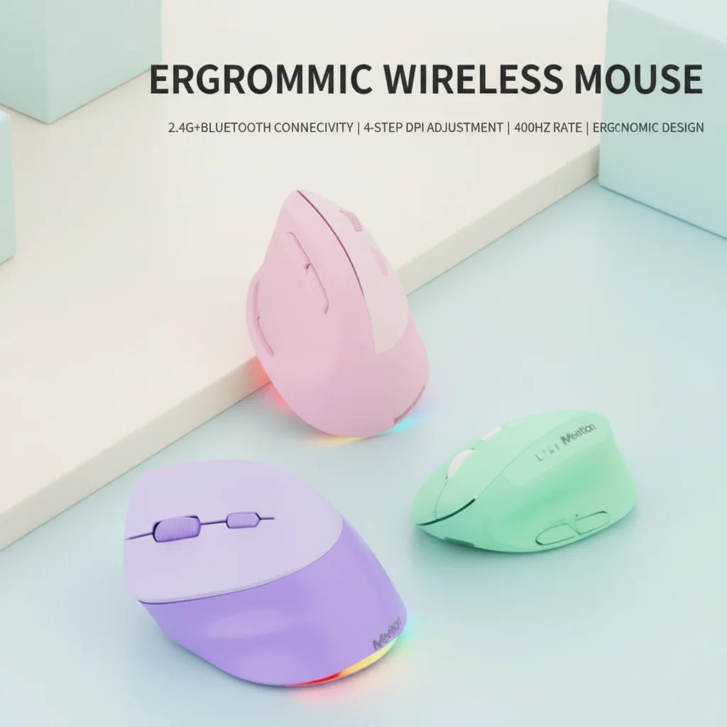 Vertical Ergonomic Mouse | Bluetooth & 2.4GHz Dual-Mode | 2400 DPI Rechargeable Silent