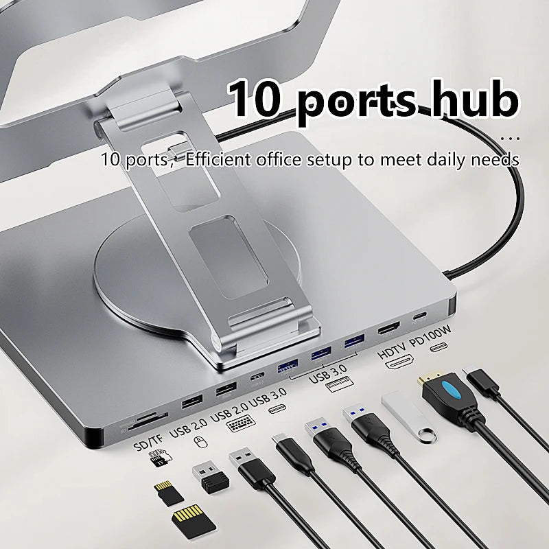 10-in-1 USB-C Hub Pro Stand | 4K 60Hz HDMI 100W PD Gigabit Ethernet