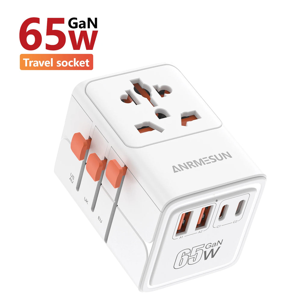 Universal Travel Adapter | International Plug Adapter US/UK/EU/AU | 2400W Power Hub with USB-C