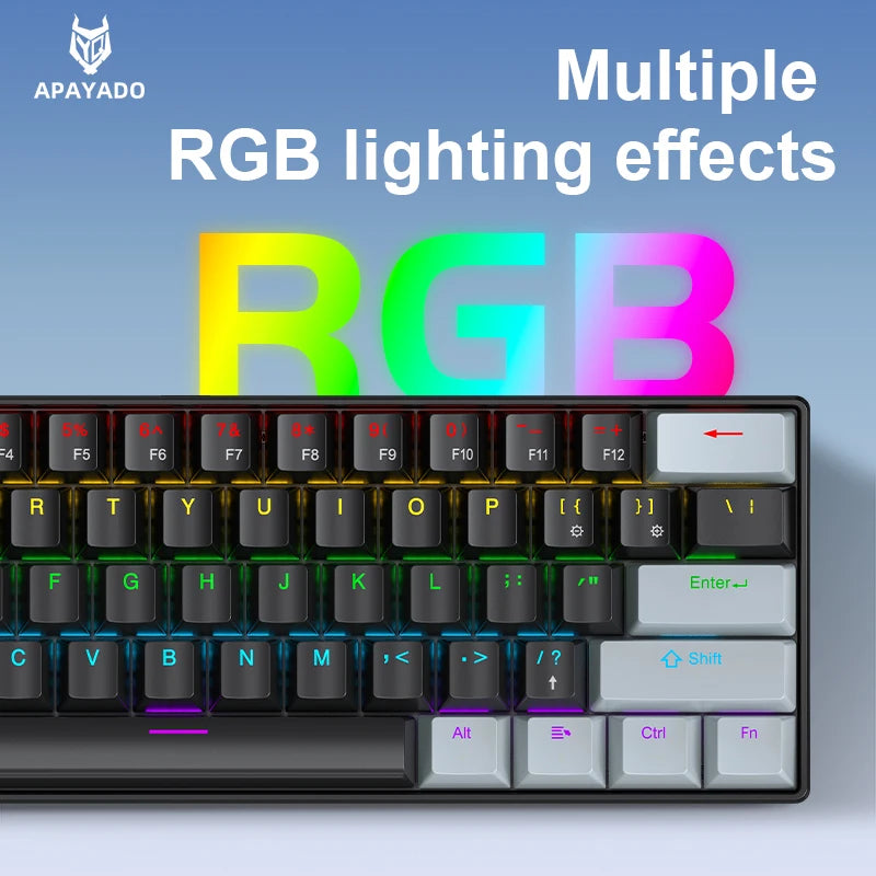 60% Mini Mechanical Gaming Keyboard | 61 Keys Ultra-Compact Wired Type-C Keyboard | Hot-Swappable Red/Blue Switches with RGB Backlit Translucent Keycaps