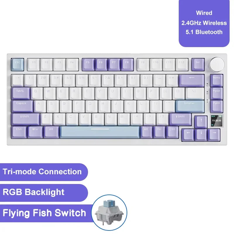75% Gasket Mounted Mechanical Keyboard with TFT Smart Display | Tri-Mode Wireless (Bluetooth/2.4G/USB-C) | Hot-Swappable Custom Linear Switches & 4000mAh Battery