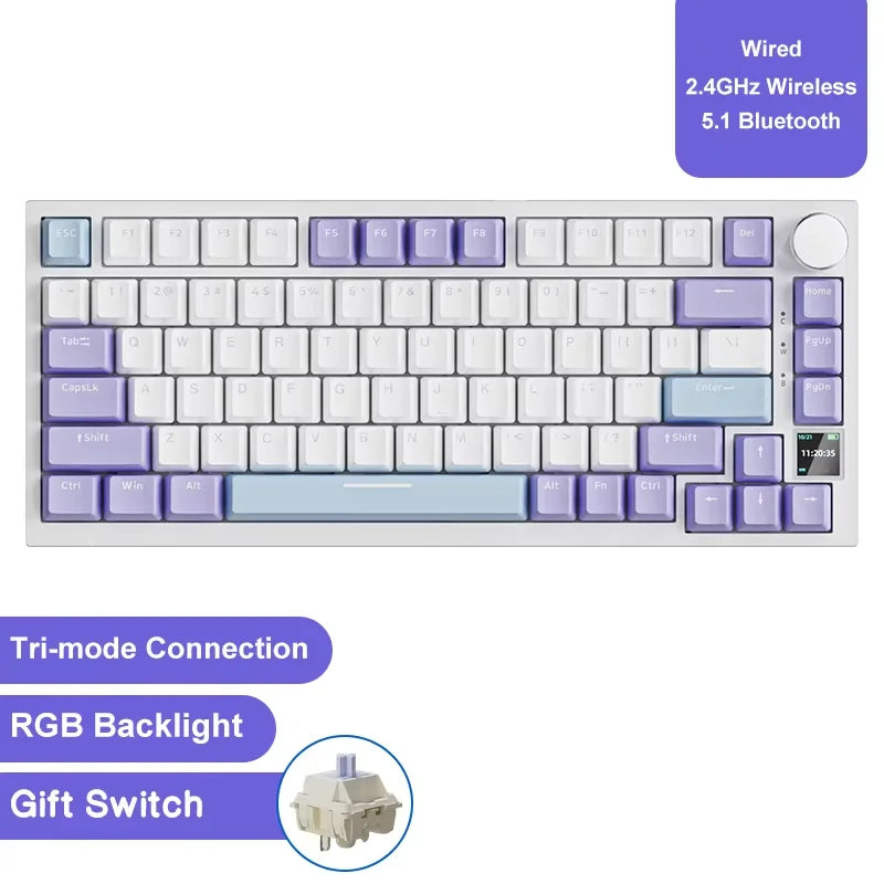 75% Gasket Mounted Mechanical Keyboard with TFT Smart Display | Tri-Mode Wireless (Bluetooth/2.4G/USB-C) | Hot-Swappable Custom Linear Switches & 4000mAh Battery
