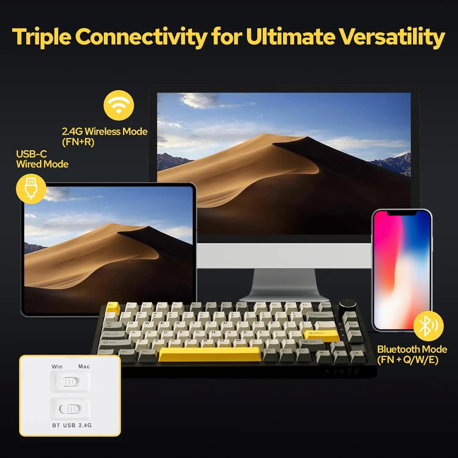 75% Gasket Mounted Mechanical Keyboard with TFT Smart Display | Tri-Mode Wireless (Bluetooth/2.4G/USB-C) | Hot-Swappable Custom Linear Switches & 4000mAh Battery