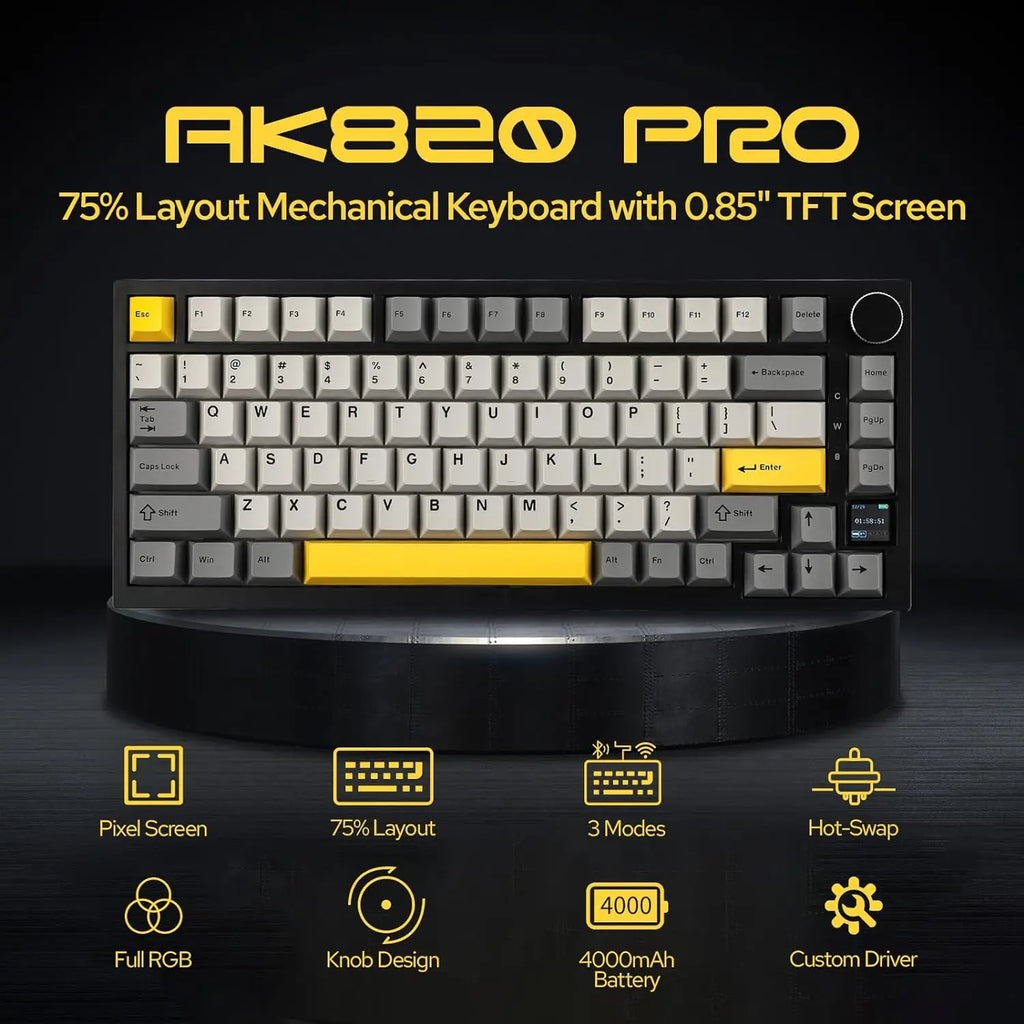 75% Gasket Mounted Mechanical Keyboard with TFT Smart Display | Tri-Mode Wireless (Bluetooth/2.4G/USB-C) | Hot-Swappable Custom Linear Switches & 4000mAh Battery